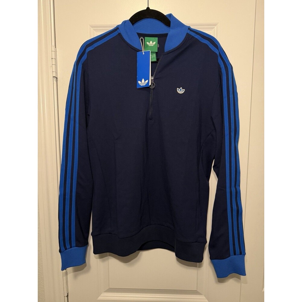 adidas Originals 3 Striped 1/4 Zip Golf Sweatshirt Blue JP0938 Size Small NWT